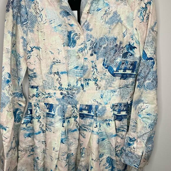 Kaimilan A-Line Midi Shirt Collar Long Sleeve Printed Dress Size 4- NWT - Picture 5 of 11